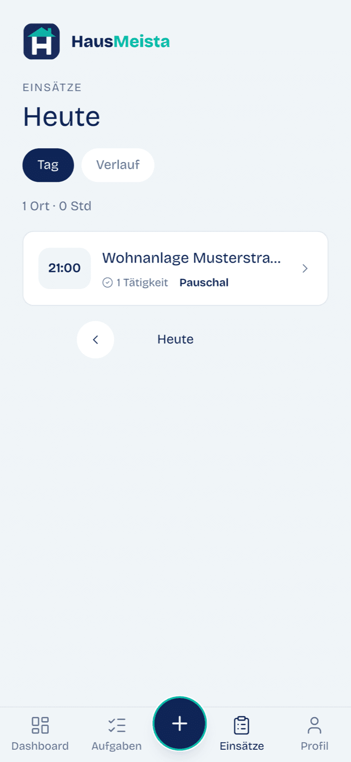 Einsatzliste mit Zeit, Ort und Tätigkeiten